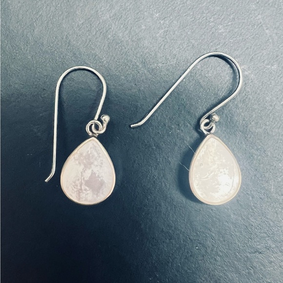 Mother-of-Pearl Teardrop & Sterling Silver Dangly Earrings - Picture 3 of 7